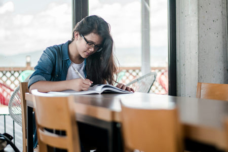 A woman studying